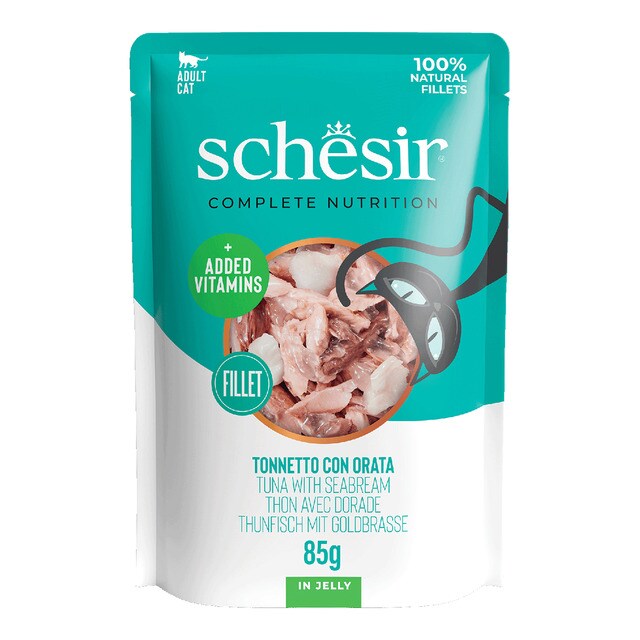 Schesir – Comida húmeda para gatos adultos Schesir atún con dorada en gelatina 85 g.