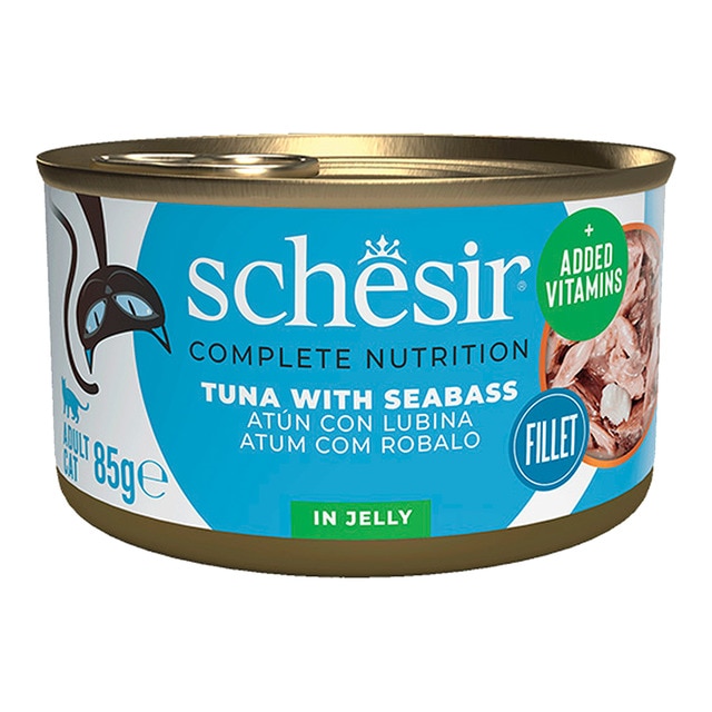 Schesir – Comida húmeda para gatos adultos Schesir atún con lubina en gelatina 85 g.