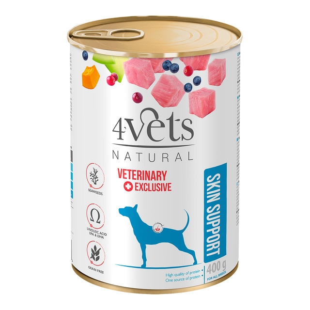 4Vets – Comida húmeda para perros adultos 4Vets Natural Skin Support Dietas Veterinarias pavo 400 g.