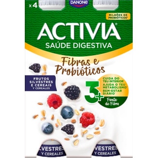 Activia Iogurte Líquido Frutos de Bosques e Cerais Pack 4 unidades embalagem 155 g