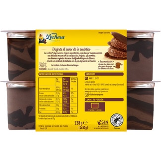 Mousse de chocolate con finas y crujientes láminas de cacao pack 4 unidades 57 g - La Lechera