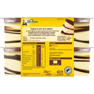 Mousse de vainilla con finas y crujientes láminas de cacao pack 4 unidades 57 g - La Lechera