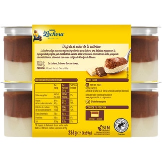 Mousse dúo chocolate con leche y chocolate blanco pack 4 unidades 59 g - La Lechera
