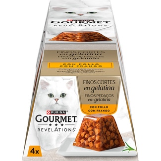 PURINA comida húmeda para gatos adultos Gourmet Revelations gelatina pollo 4 x envase 57 g