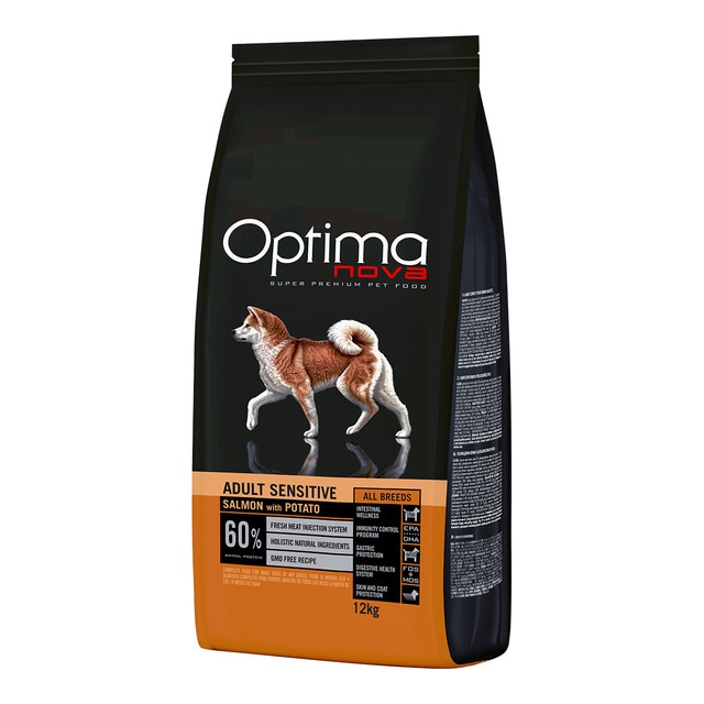 Optima Nova – Pienso para perros adultos Optima Nova Grain Free Sensitive salmón y patata. 12 Kg
