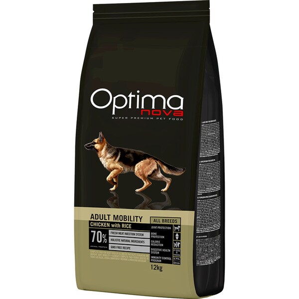 SUPER PREMIUM MOBILITY ALL BREEDS pienso para perros adultos con movilidad bolsa 12 kg con pollo y arroz para todas las razas - Optima Nova