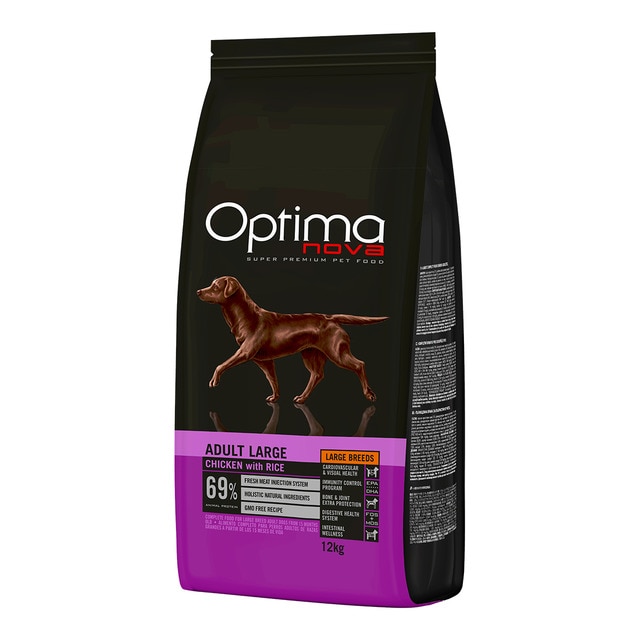 Optima Nova - Pienso para perros adultos grandes Optima Nova pollo y arroz 12 Kg