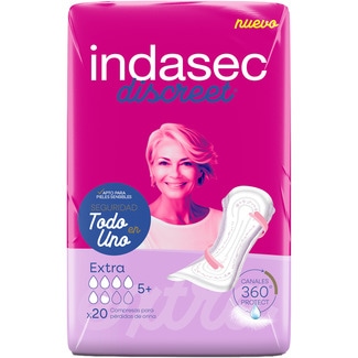 INDASEC Discreet compresa de incontinencia extra bolsa 20 unidades