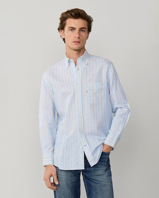Façonnable - Camisa de hombre de rayas de lino algodón fit Club.
