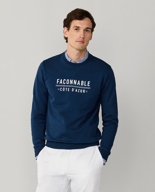 Façonnable - Sudadera de hombre de algodón con estampado en pecho.