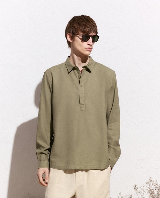 Green Coast - Camisa lisa de lino de hombre polera.
