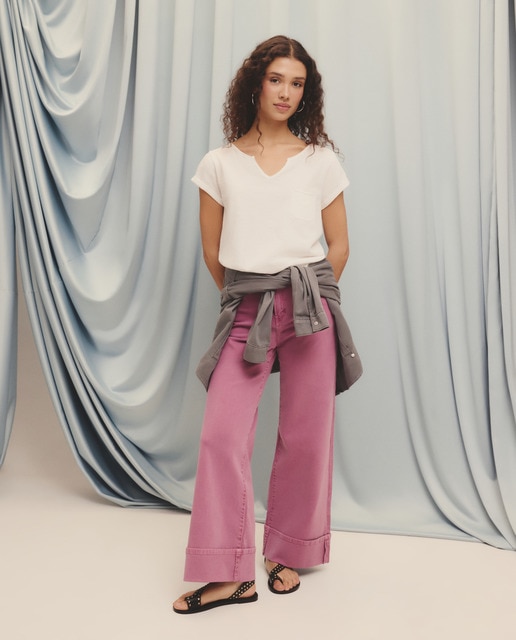 Green Coast - Pantalón de mujer recto con vuelta.