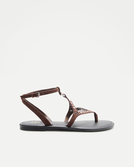 Green Coast - Sandalias planas mujer rombo tachas.
