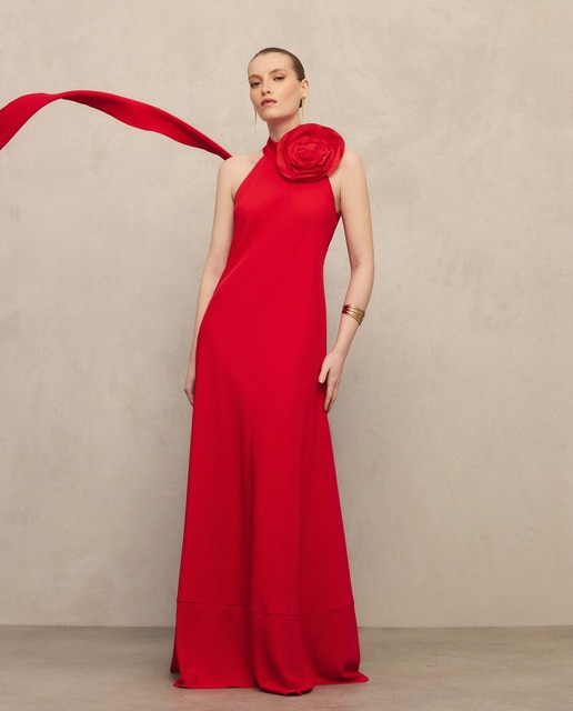 Woman Fiesta El Corte Inglés - Vestido halter con flor grande.