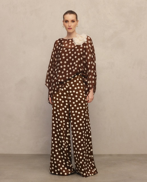 Pantalón crepe de mujer con estampado de lunares