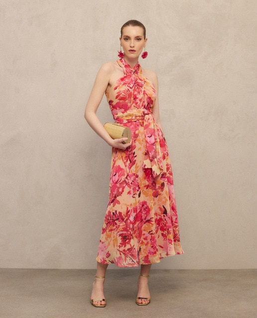 Woman Fiesta El Corte Inglés - Vestido midi cuello halter.