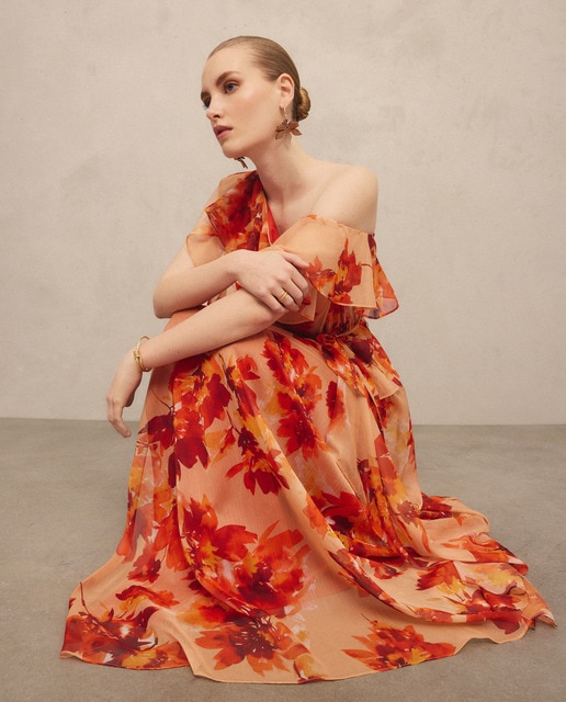 Woman Fiesta El Corte Inglés - Vestido largo estampado de mujer.