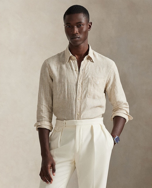 Camisa de hombre Custom Fit de lino con rayas