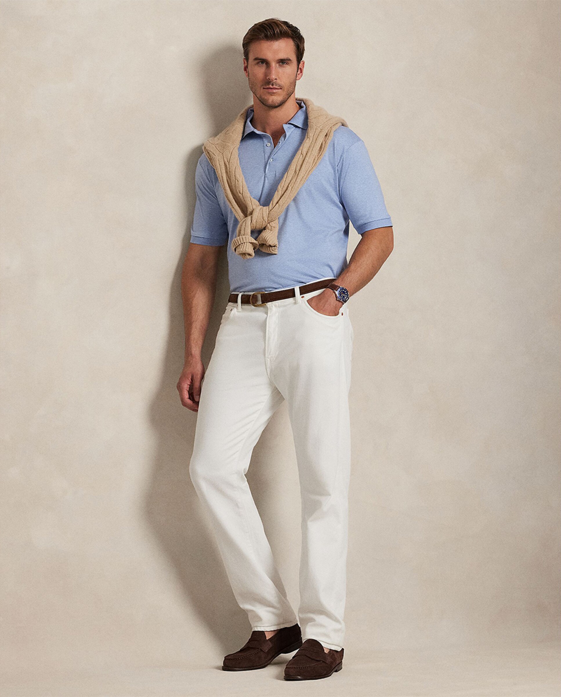 Polo Classic Fit Tamanhos Grandes em Algodão Pima Azul-claro-7