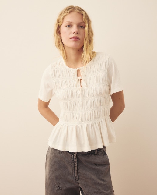 Southern Cotton - Camiseta de mujer con fruncido con lazos.