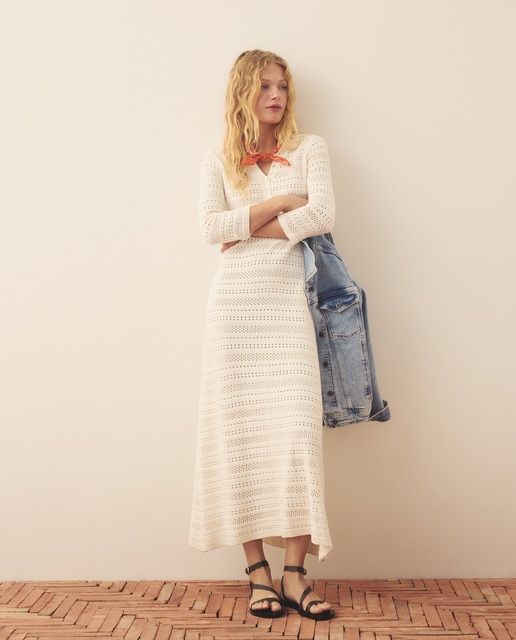 Southern Cotton - Vestido tricot de mujer con cuello polo.