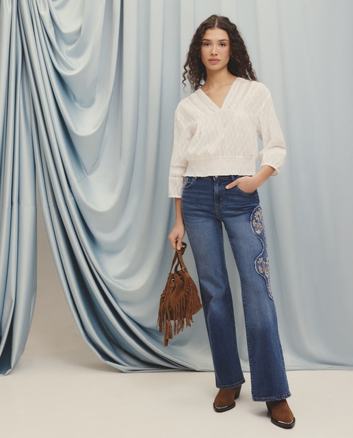 Green Coast - Pantalón de mujer bordado.