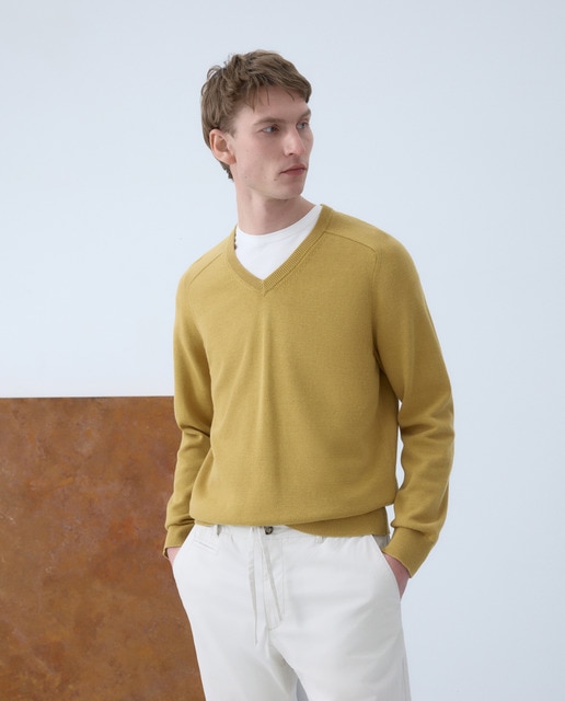 Emidio Tucci - Jersey de hombre cuello pico liso algodón lino.