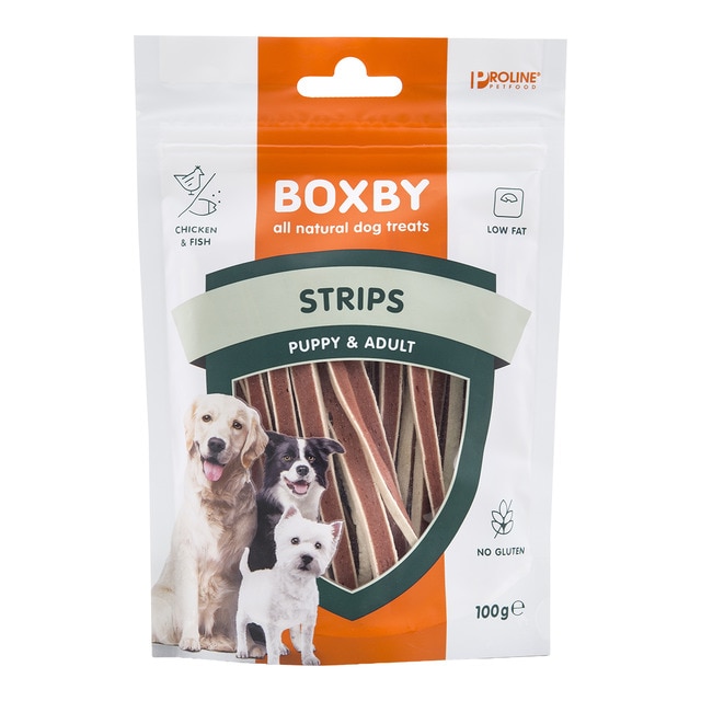 Boxby – Snack para perros cachorros y adultos Boxby pollo y pescado 100 g.