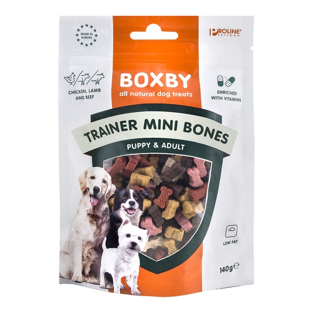 Boxby – Snack para perros adultos pequeños Boxby pollo, vaca y cordero 140 g.