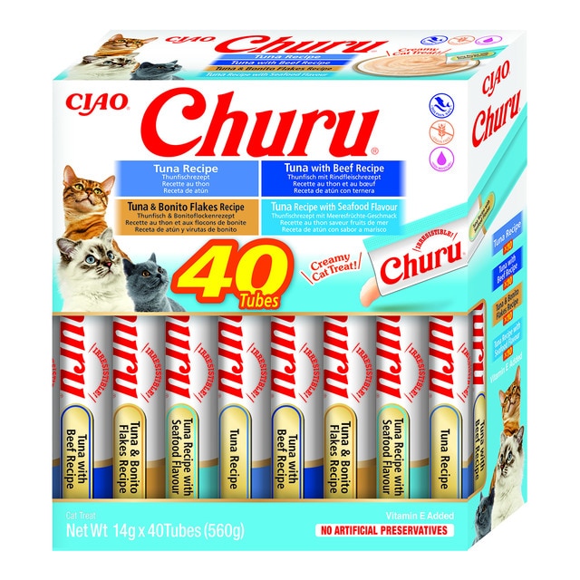 Churu - Snack para gatos adultos Churu variedades atún 40 x 14 g.