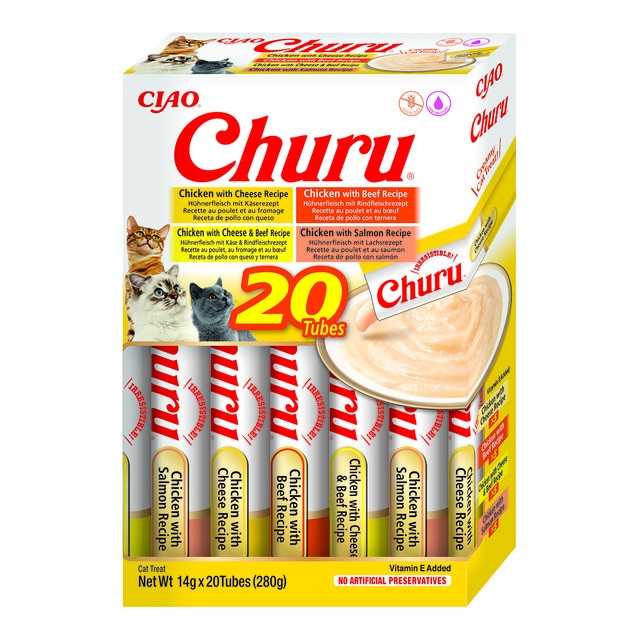 Churu - Snack para gatos adultos Churu variedades de pollo y ternera 20 x 14 g.