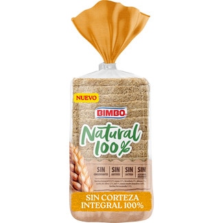 BIMBO pan de molde 100% integral y natural sin corteza, sin lactosa y sin azúcares añadidos bolsa 450 g