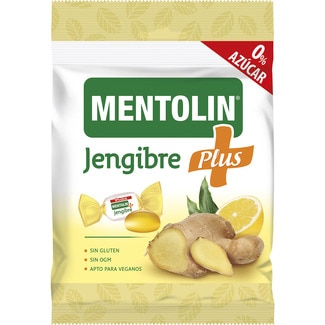 MENTOLIN caramelos duros Plus de jengibre sin gluten 0% azúcar apto para veganos bolsa 90 g