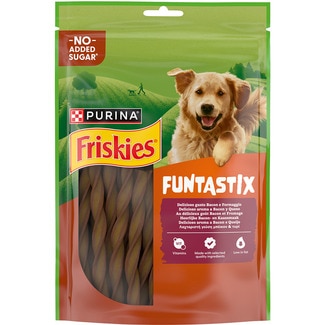 FRISKIES Funtastix snacks en stick para perros aroma a queso y bacon envase 175 g