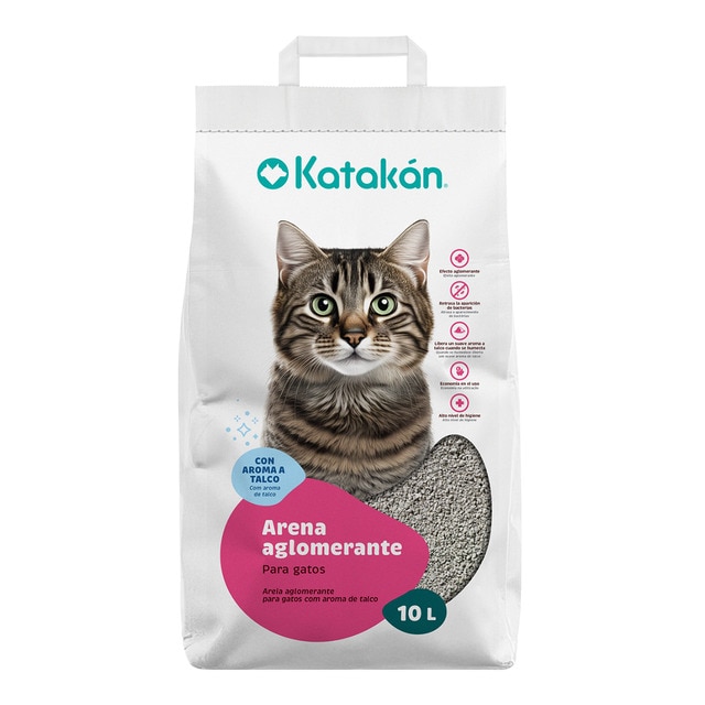 Katakán – Arena ultra aglomerante Katakán para gatos perfume talco. Gris 10 L