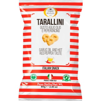 Terre Di Puglia Tarallini de Alho e Chili embalagem 80 g