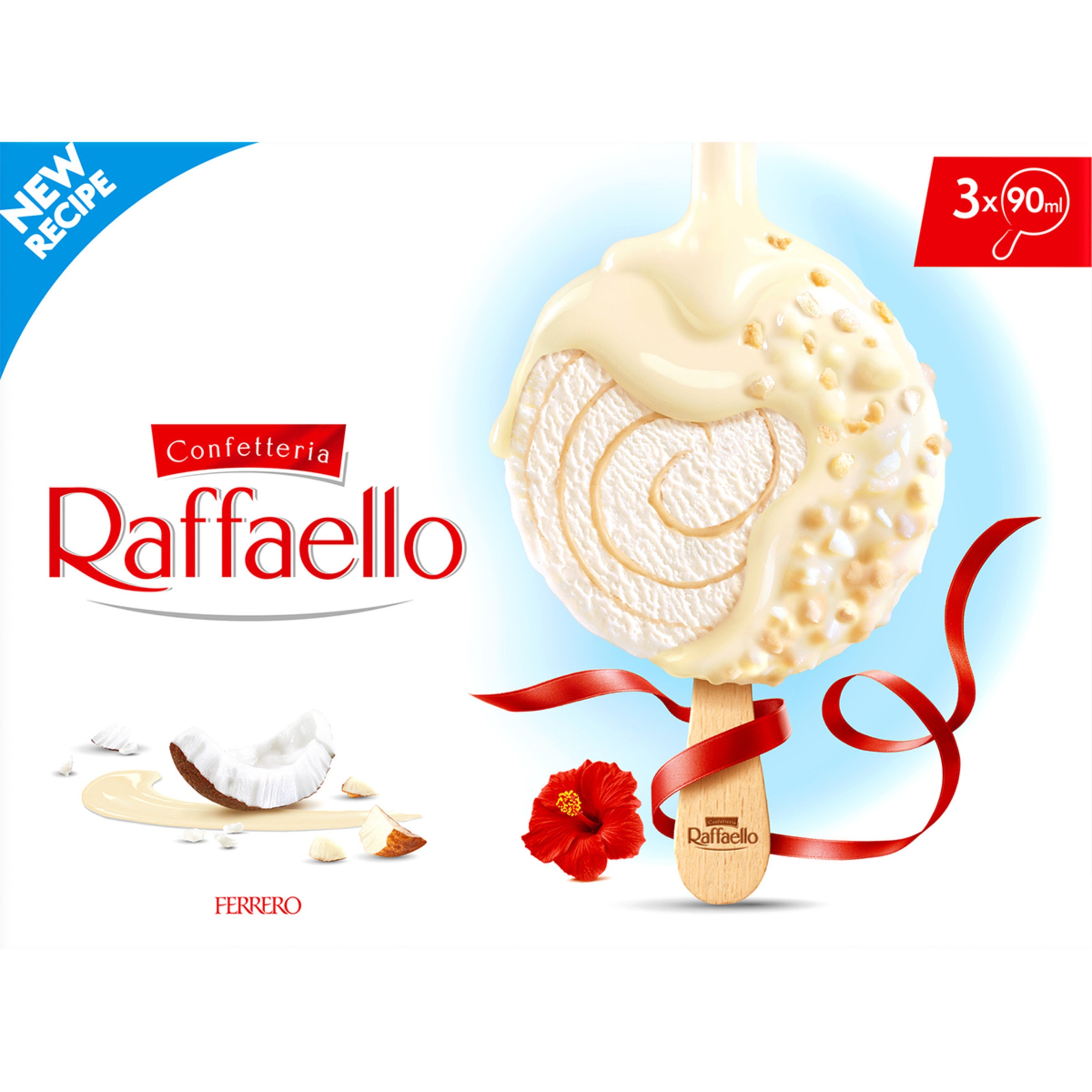 Raffaello bombón helado recubierto de coco y trozos de avellana 3 unidades