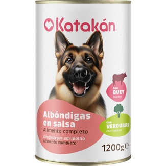 KATAKAN comida húmeda para perros adultos albóndigas en salsa con buey y verduras lata 1,2 kg