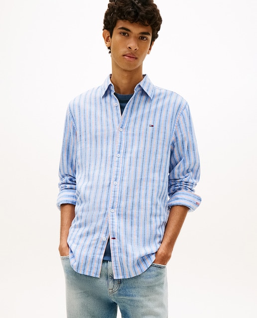 Tommy Jeans - Camisa de hombre en lino a rayas regular fit.