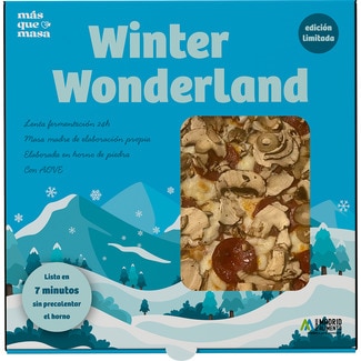 MAS QUE MASA Pizza des Monats März Winter Wonderland mit Sauerteig, hergestellt im Steinofen mit AOVE Behälter 600 g Limitierte Auflage und Exklusiv