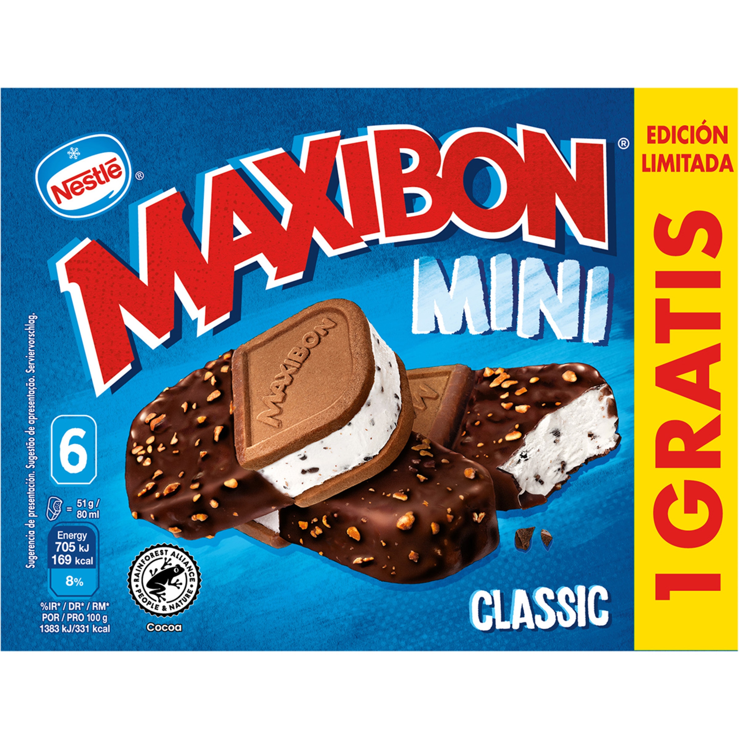 helado Classic mini sándwich de nata con trocitos de chocolate 6 unidades + 1 gratis Edición Limitada