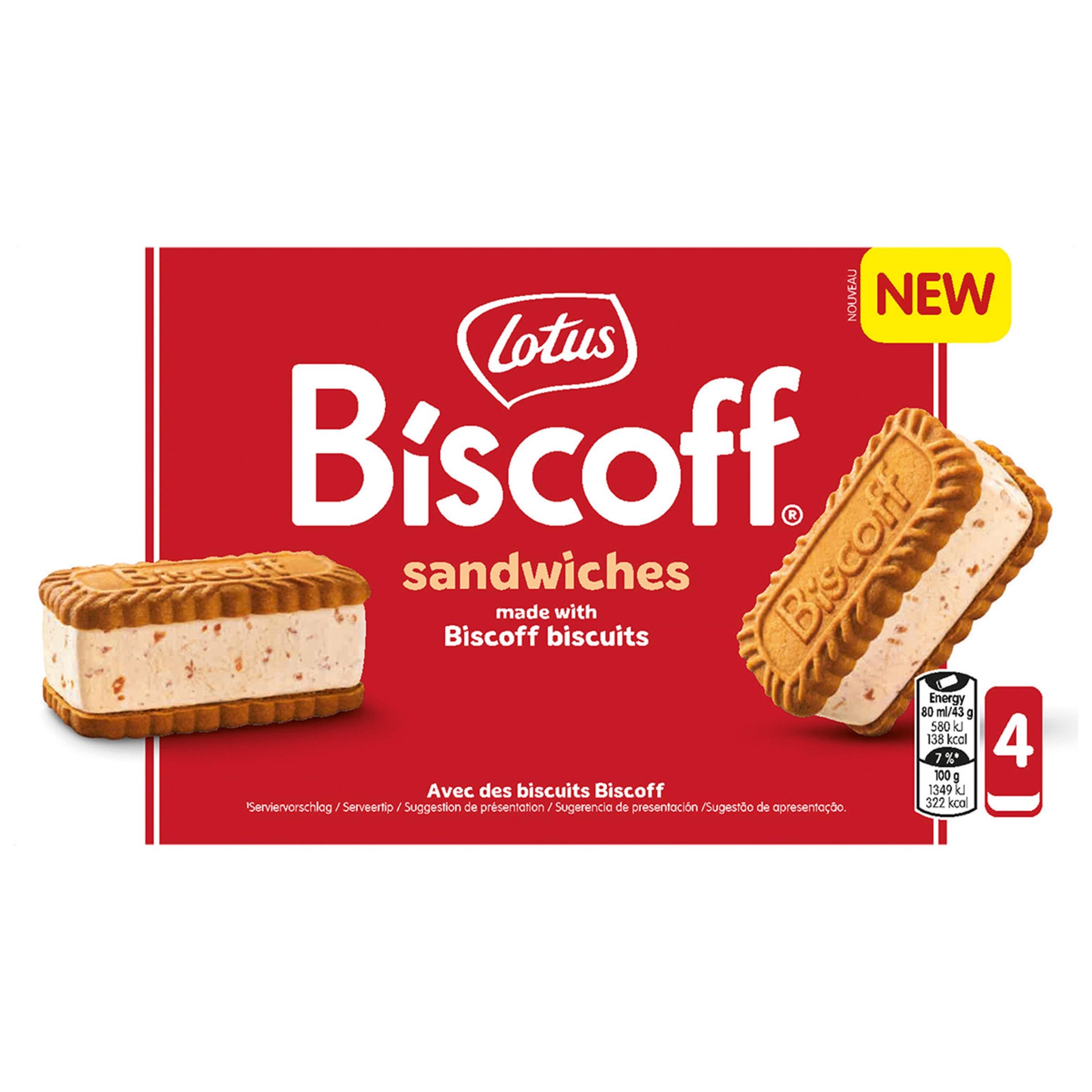Biscoff sándwich de helado con trozos de galleta caramelizada 4 unidades