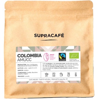 SUPRACAFE café molido Colombia AMUCC ecológico de tueste natural envase 250 g de comercio justo y proceso artesanal