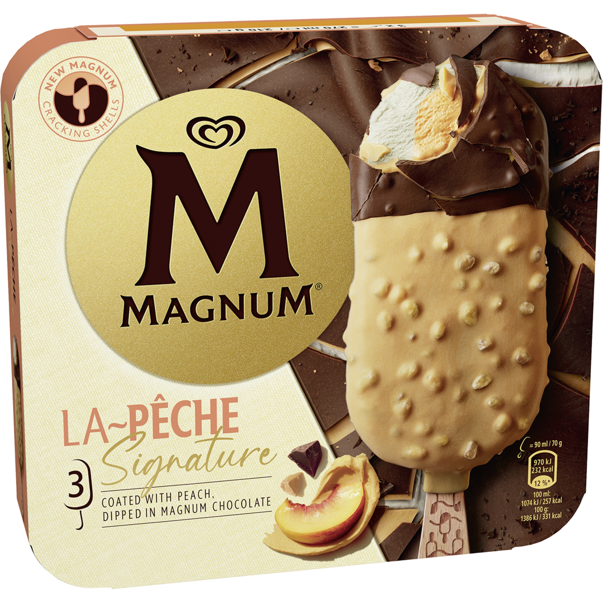 Signature La Peche helado sabor pomelo con trocitos caramelo sabor melocotón 3 unidades