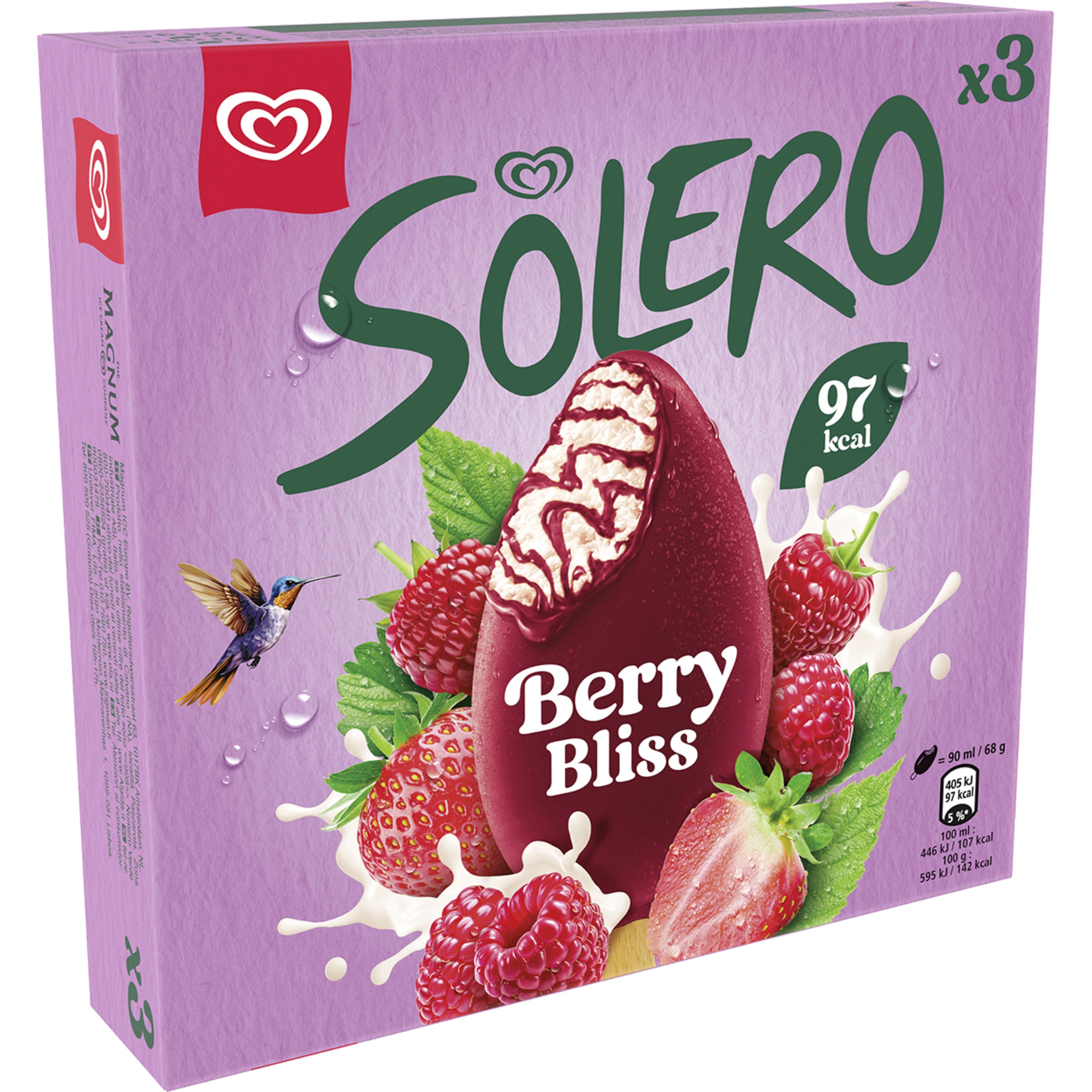 helado Berry Bliss de vainilla con sorbete de frambuesa y fresa 3 unidades