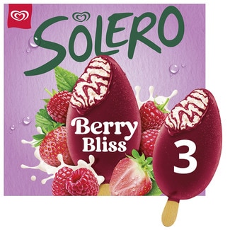 Helado Berry Bliss de vainilla con sorbete de frambuesa y fresa 3 unidades estuche 270 ml - Solero