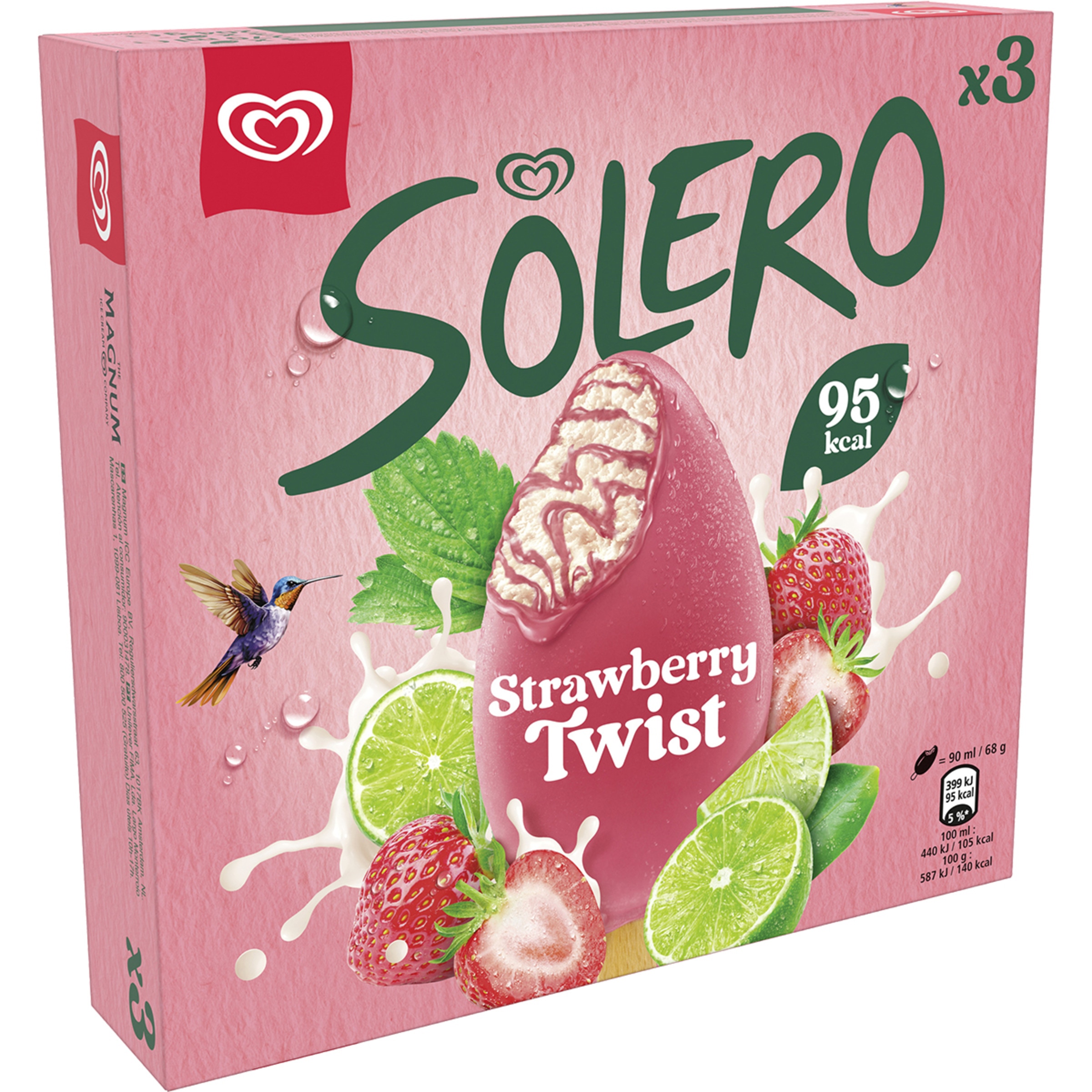 helado Strawberry Twist de vainilla con sorbete de fresa y lima 3 unidades