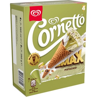 Conos de helado MAX pistacho 4 unidades estuche 360 ml - Cornetto