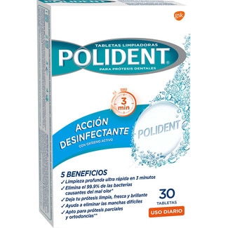 POLIDENT Reinigungstabs für Zahnprothesen desinfizierende Wirkung mit Aktivsauerstoff Box 30 Einheiten Tägliche Anwendung