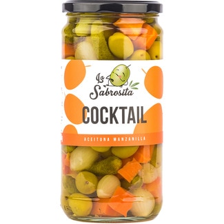 LA SABROSITA coctel de aceitunas manzanilla fina y vegetales frasco 400 g neto escurrido